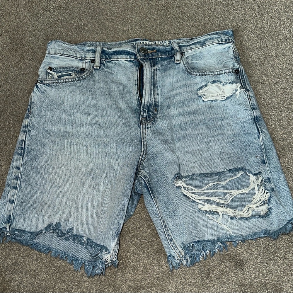 Light Blue Distressed Denim Shorts